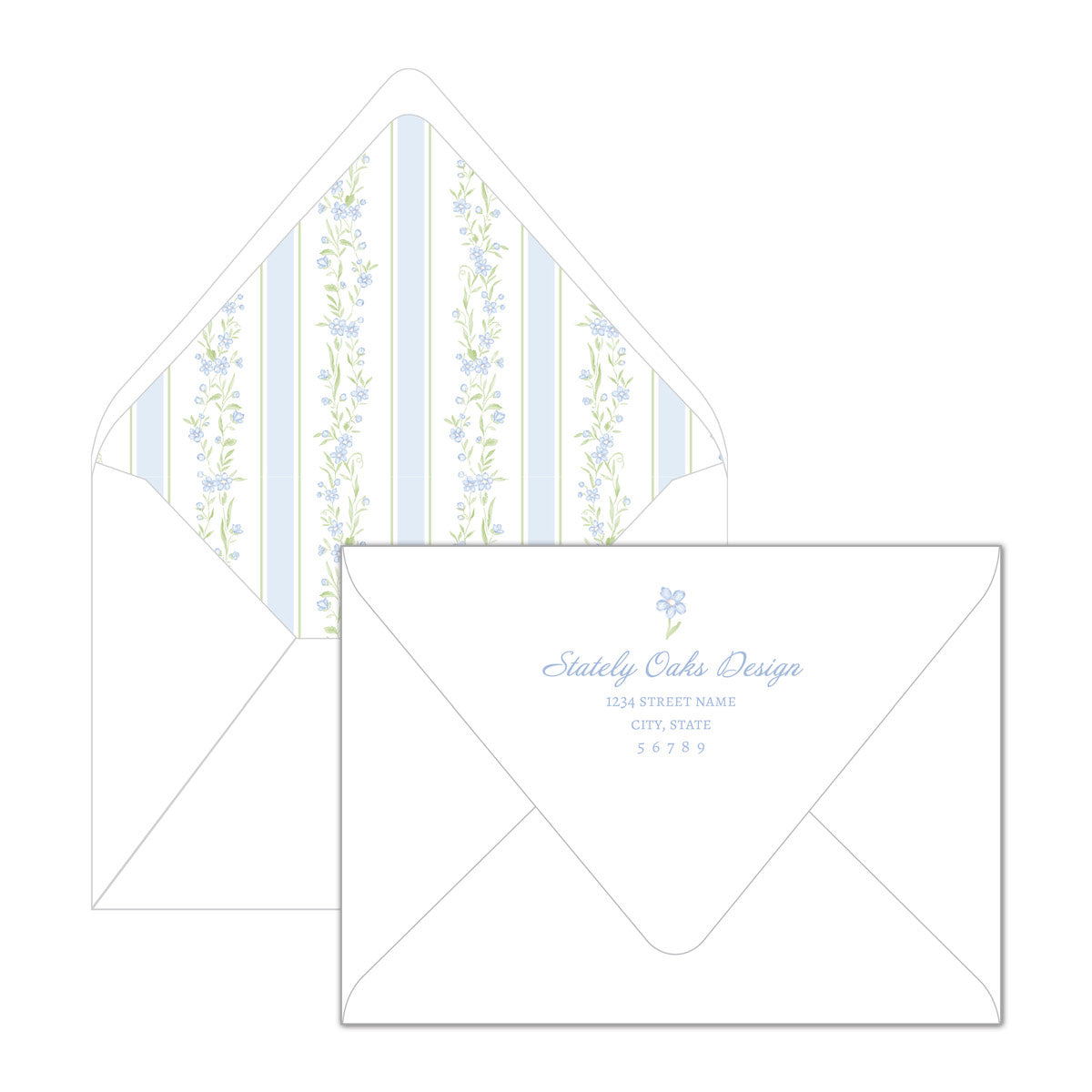 Blue and Green Floral Vine Invitation