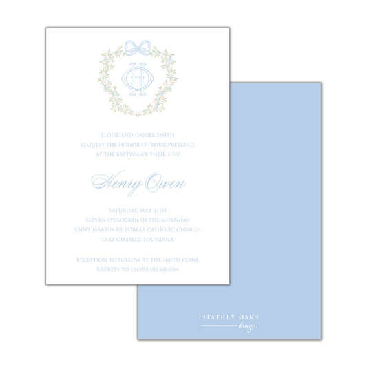 Blue Ribbon and Rose Crest Invitation