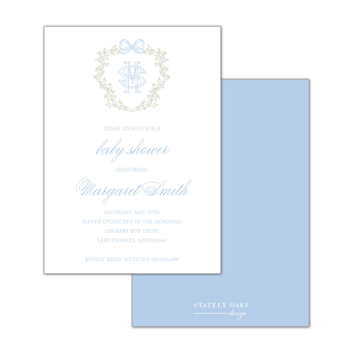 Blue Ribbon and Rose Crest Invitation