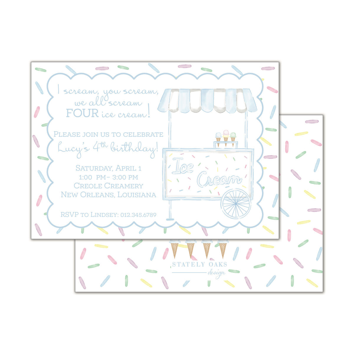 We All Scream 4 Ice Cream Blue Invitation