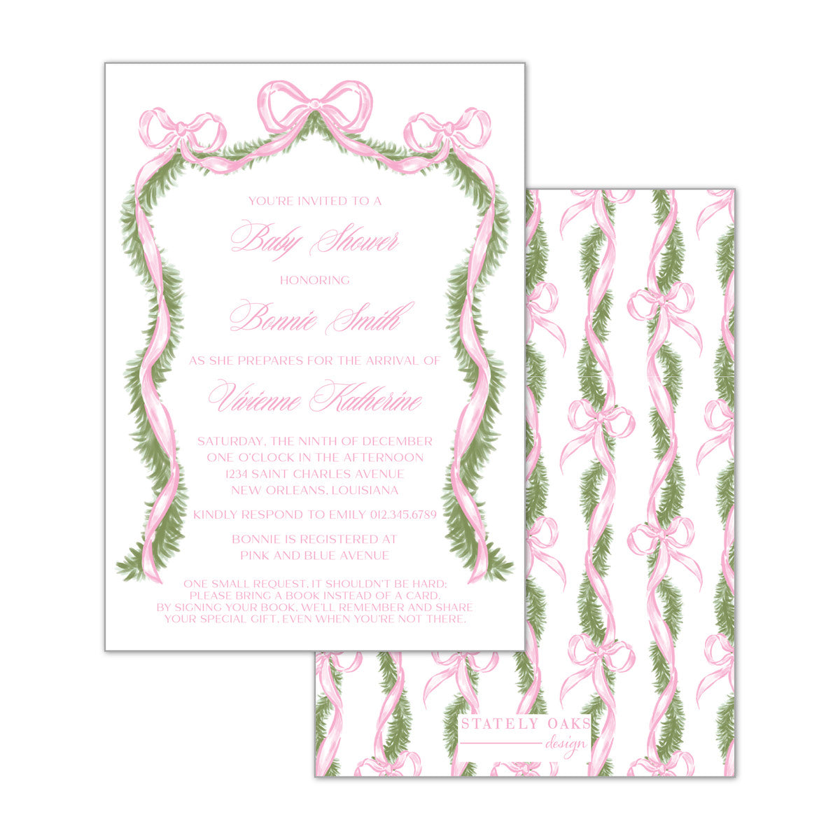 Pink Bow Garland Invitation