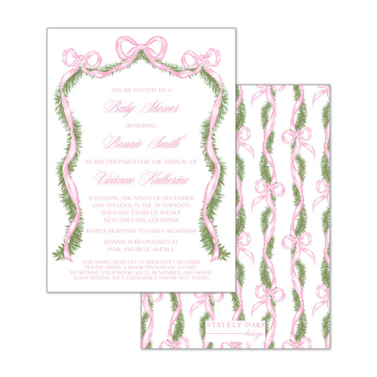 Pink Bow Garland Invitation