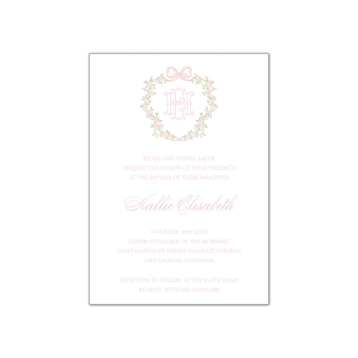 Pink Ribbon and Rose Crest Invitation