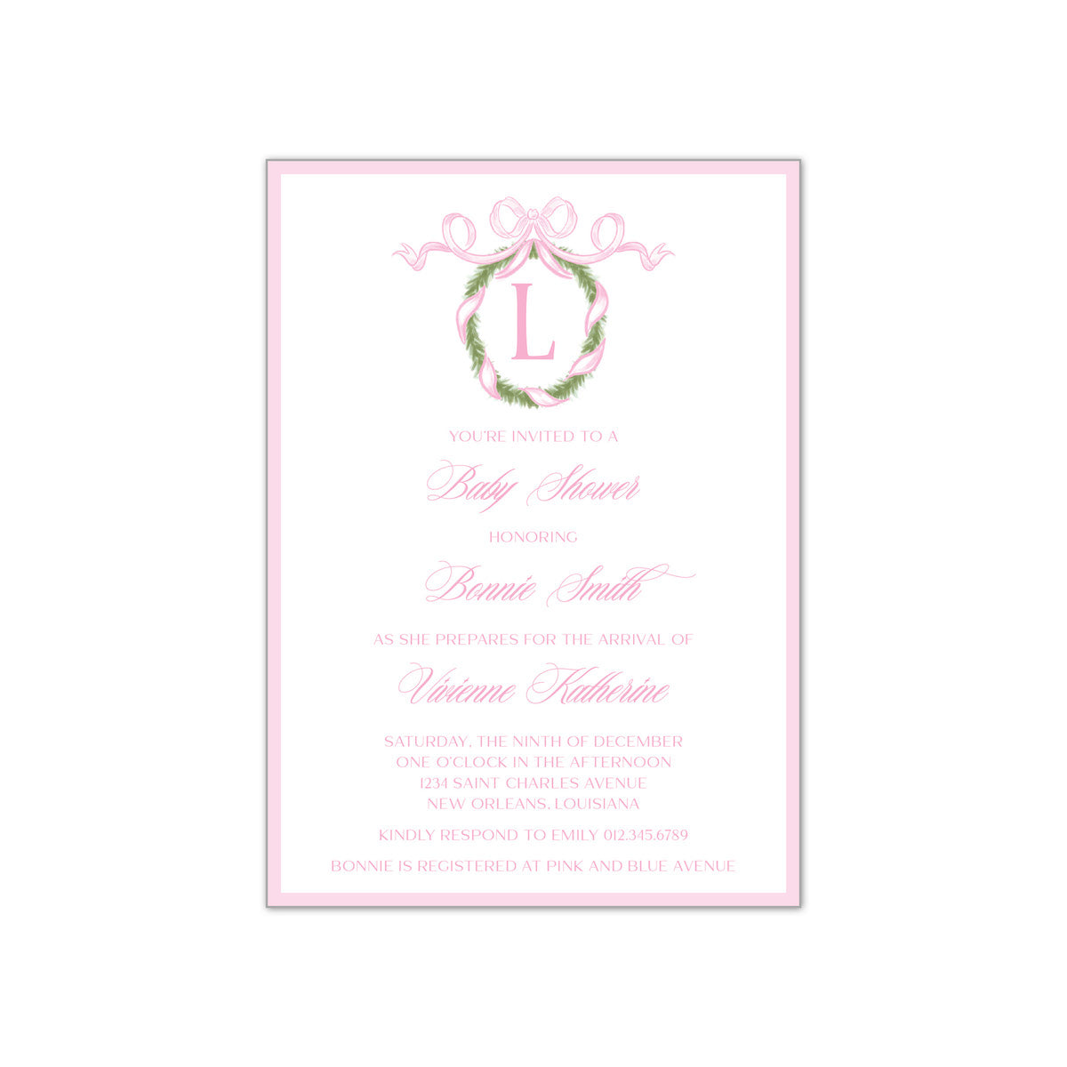 Pink Bow Garland Invitation