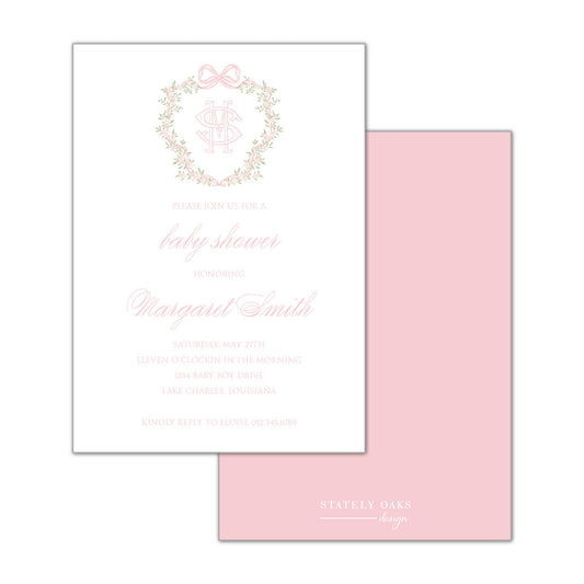 Pink Ribbon and Rose Crest Invitation