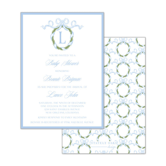 Blue Bow Wreath Invitation