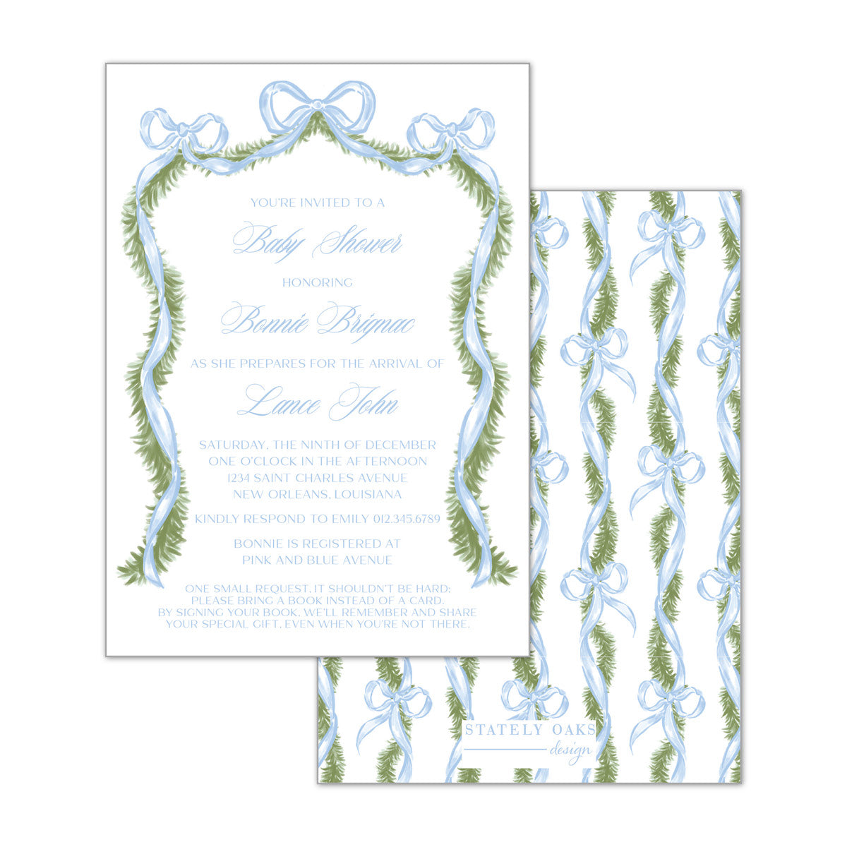 Blue Bow Garland Invitation