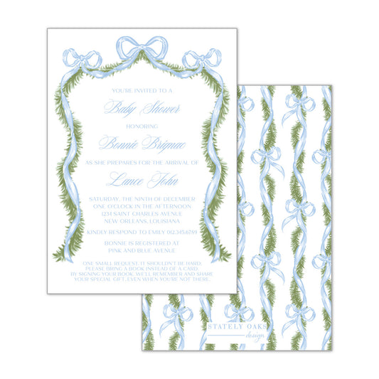 Blue Bow Garland Invitation