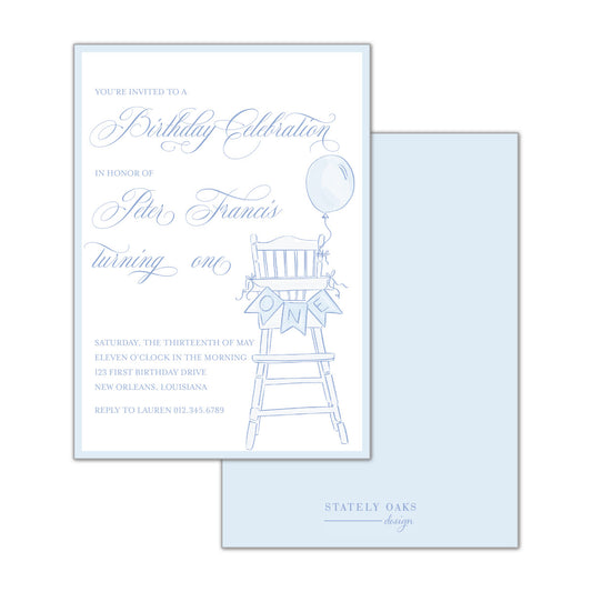 Blue High Chair Invitation