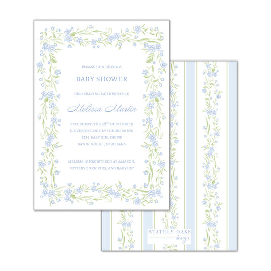 Blue and Green Floral Vine Border Invitation