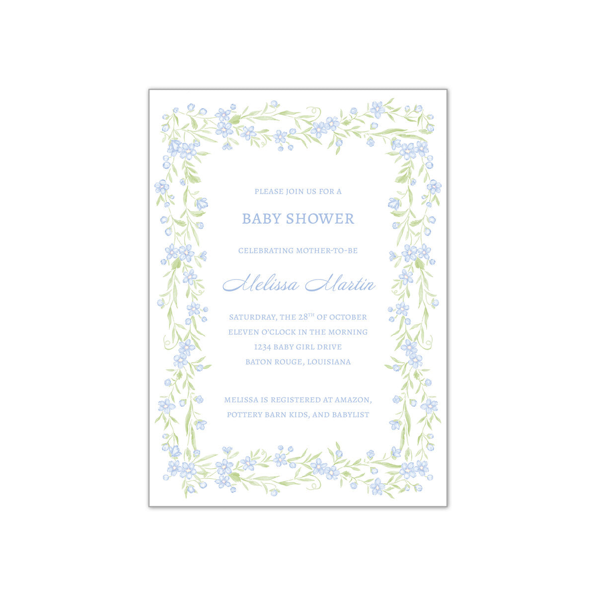 Blue and Green Floral Vine Border Invitation