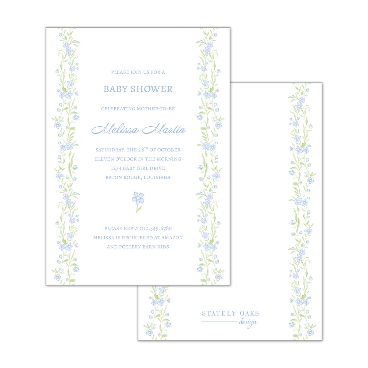 Blue and Green Floral Vine Invitation