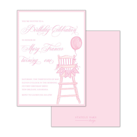 Pink High Chair Invitation