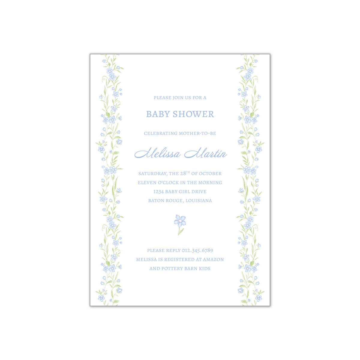 Blue and Green Floral Vine Invitation