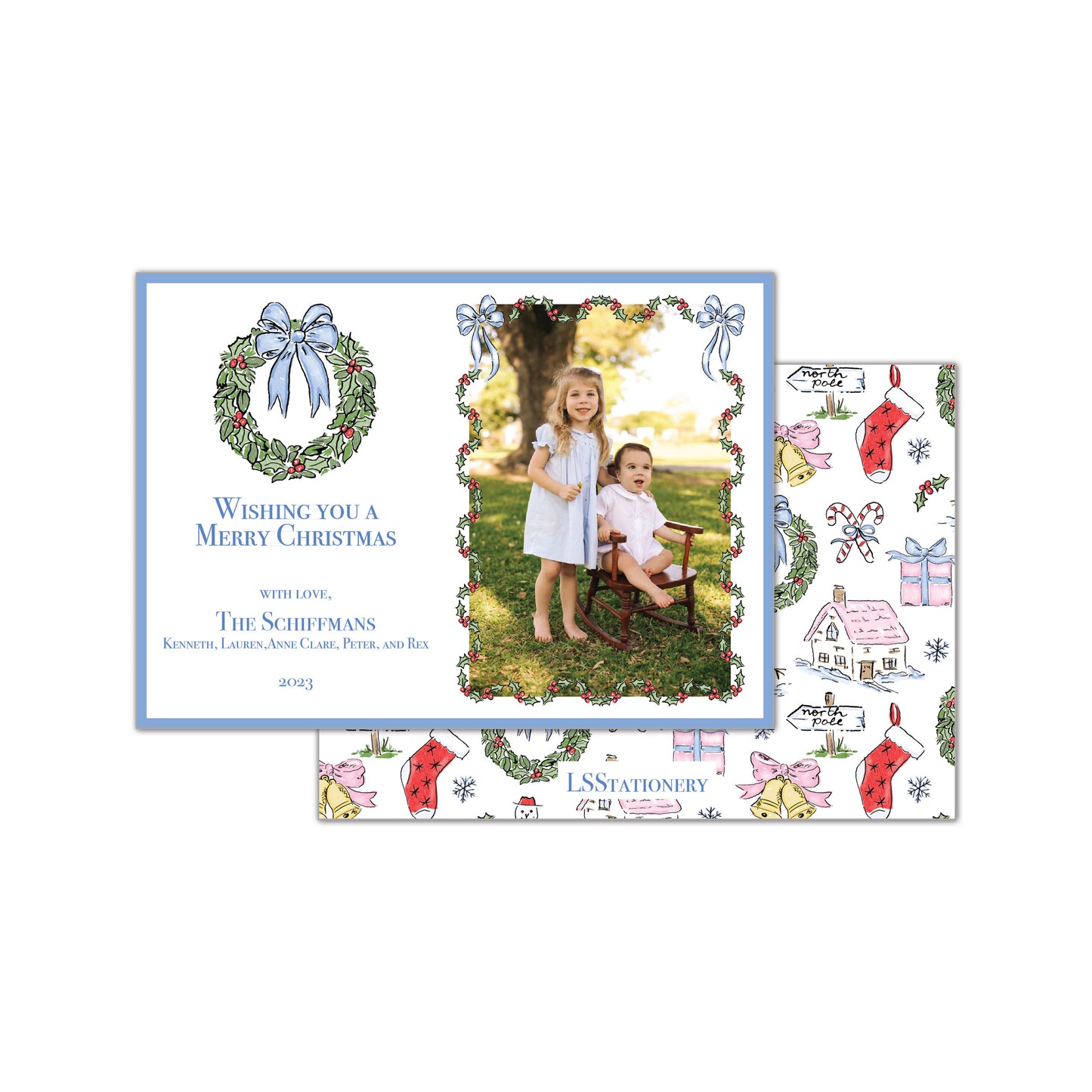 Blue Ribbon Holly Wreath Festive Back Landscape