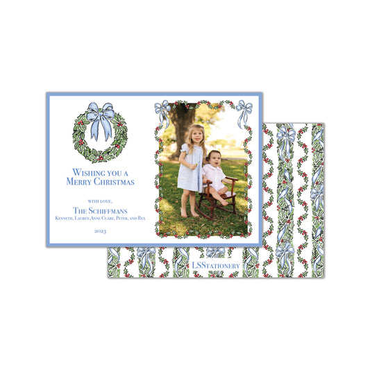 Blue Ribbon Holly Wreath Garland Back Landscape