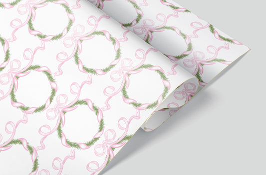 Pink Bow Wreath Wrapping Paper Pre-Order