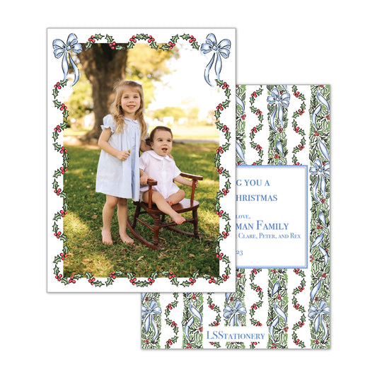 Blue Ribbon Holly Frame